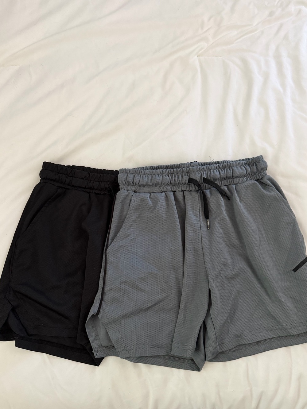 Two-Pack Athletic Mesh Shorts in Black and Gray